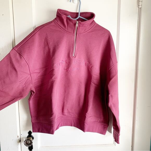 H&M Oversized Long Beach Spellout Half Zip Stand Up Collar Dropped Shoulder NWT - Picture 7 of 16